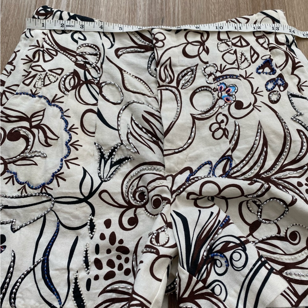 Zara High Waist 28 Ecru Print 100% Cotton Jewel Embroidered Shorts Small - Picture 14 of 16